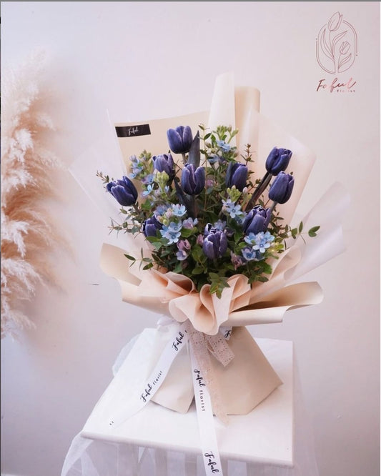 Blue Violet Tulip (With Tweedia) - Fresh Flowers - Bouquet - Birthday - Bouquet - for him - 2
