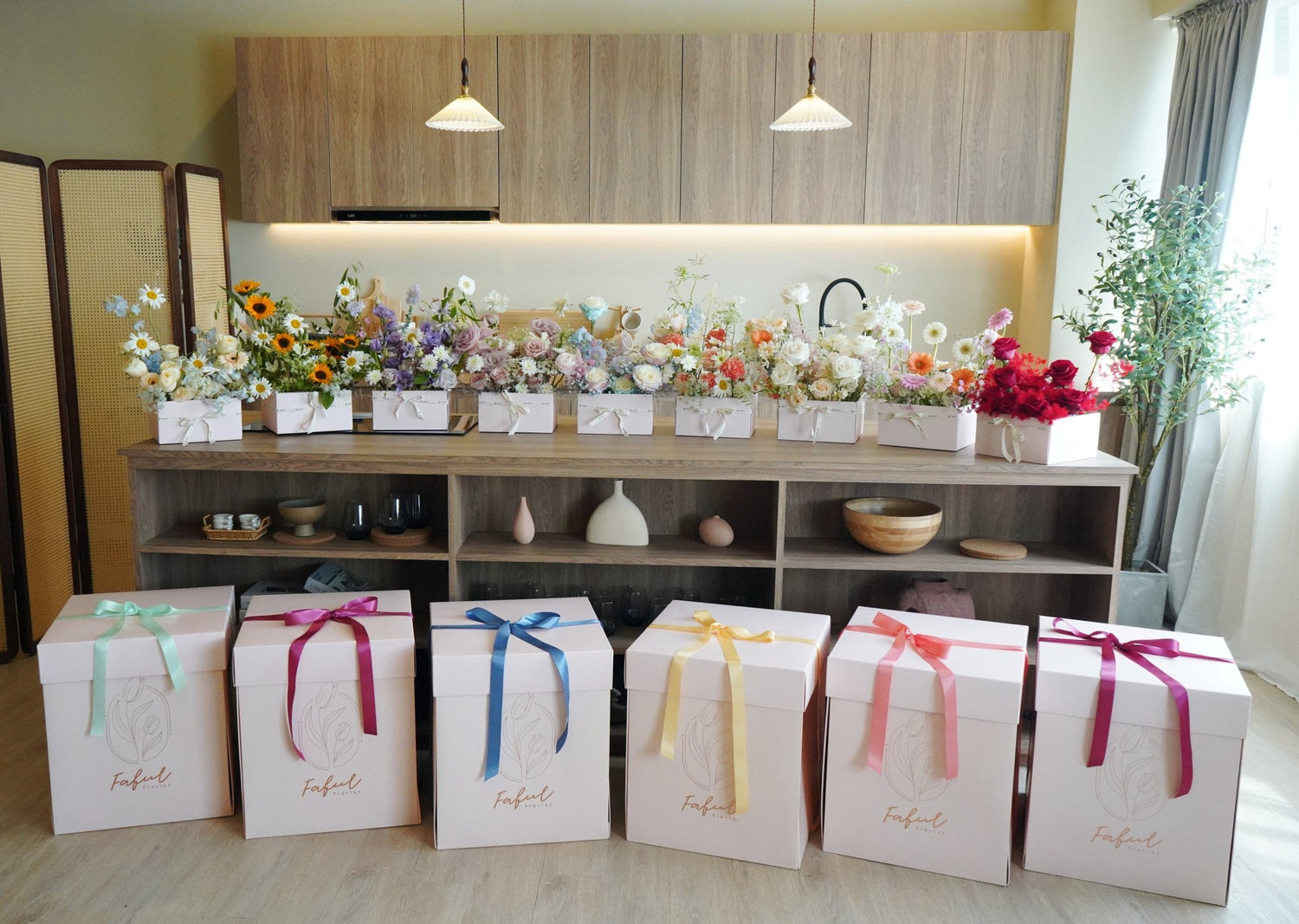 A flower arrangement creatively concealed within a surprise box, waiting to be unveiled and bring joy to its recipient.