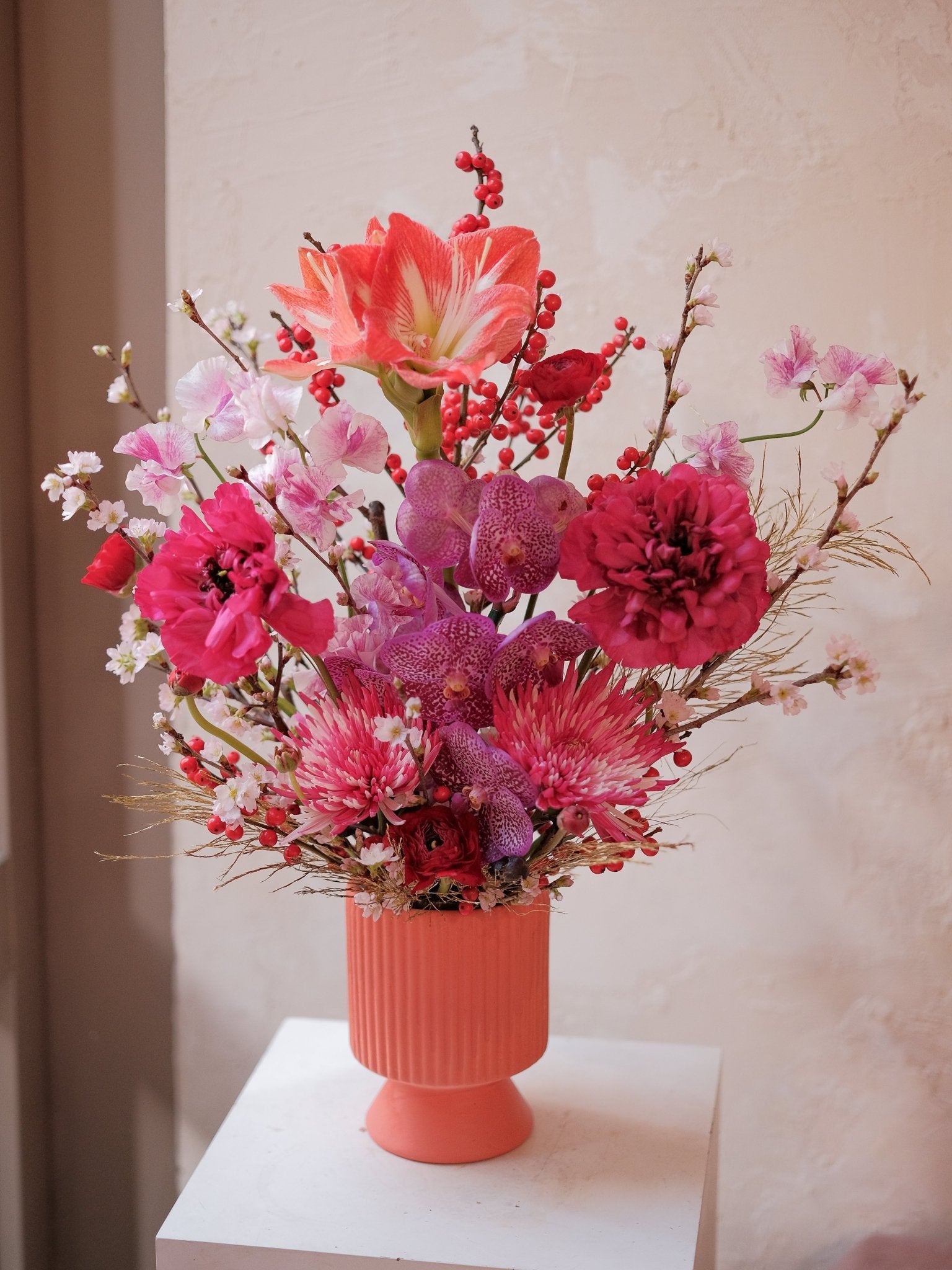 春粉盈門 | Chinese New Year Centrepiece - Fresh flowers - 2025CNY - Chinese New Year - Chinese New Year Centrepiece