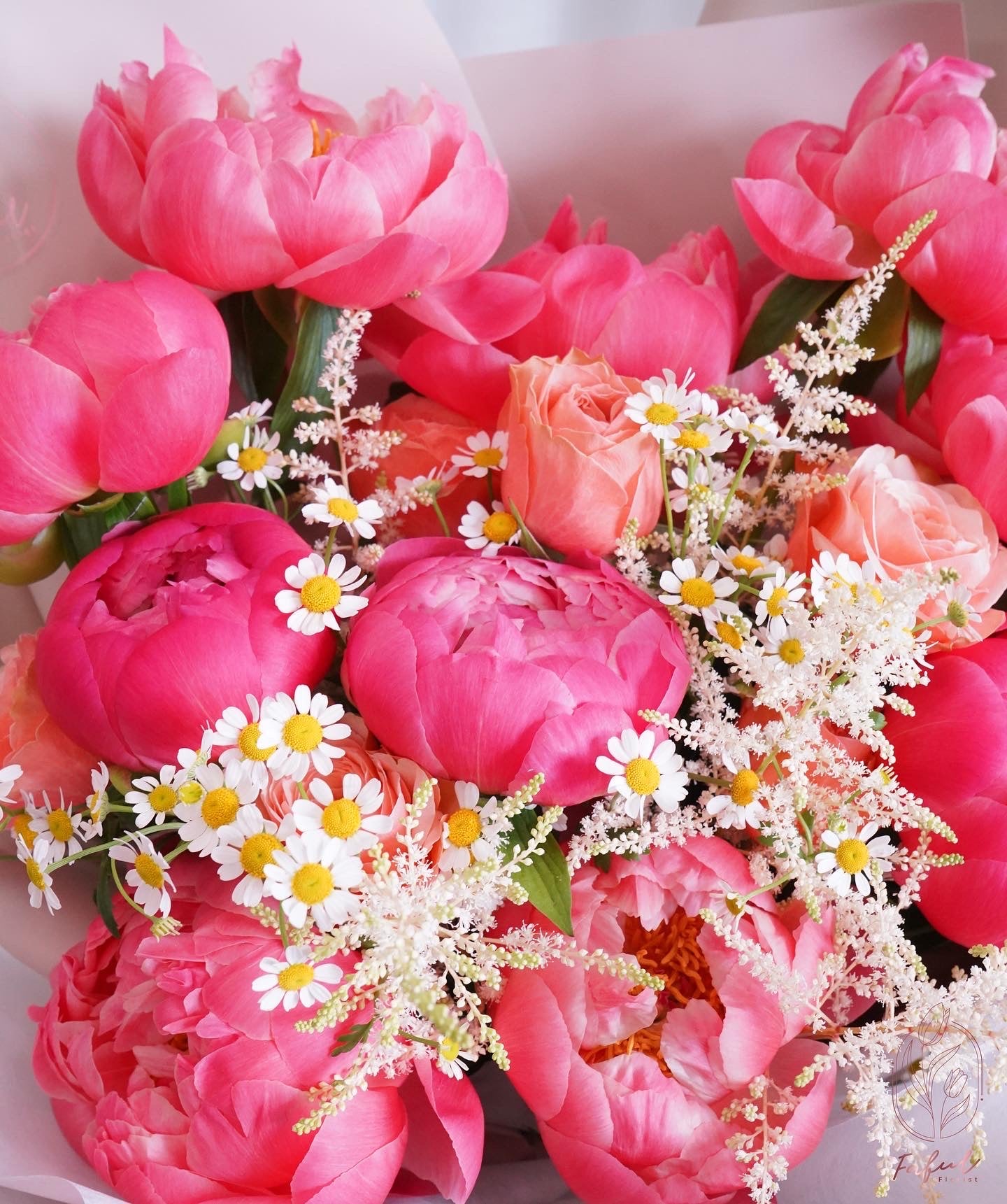 Coral Charm Peony (with Daisy) | Peony - Fresh Flowers - Bouquet - Anniversary - Birthday - Bouquet - 2