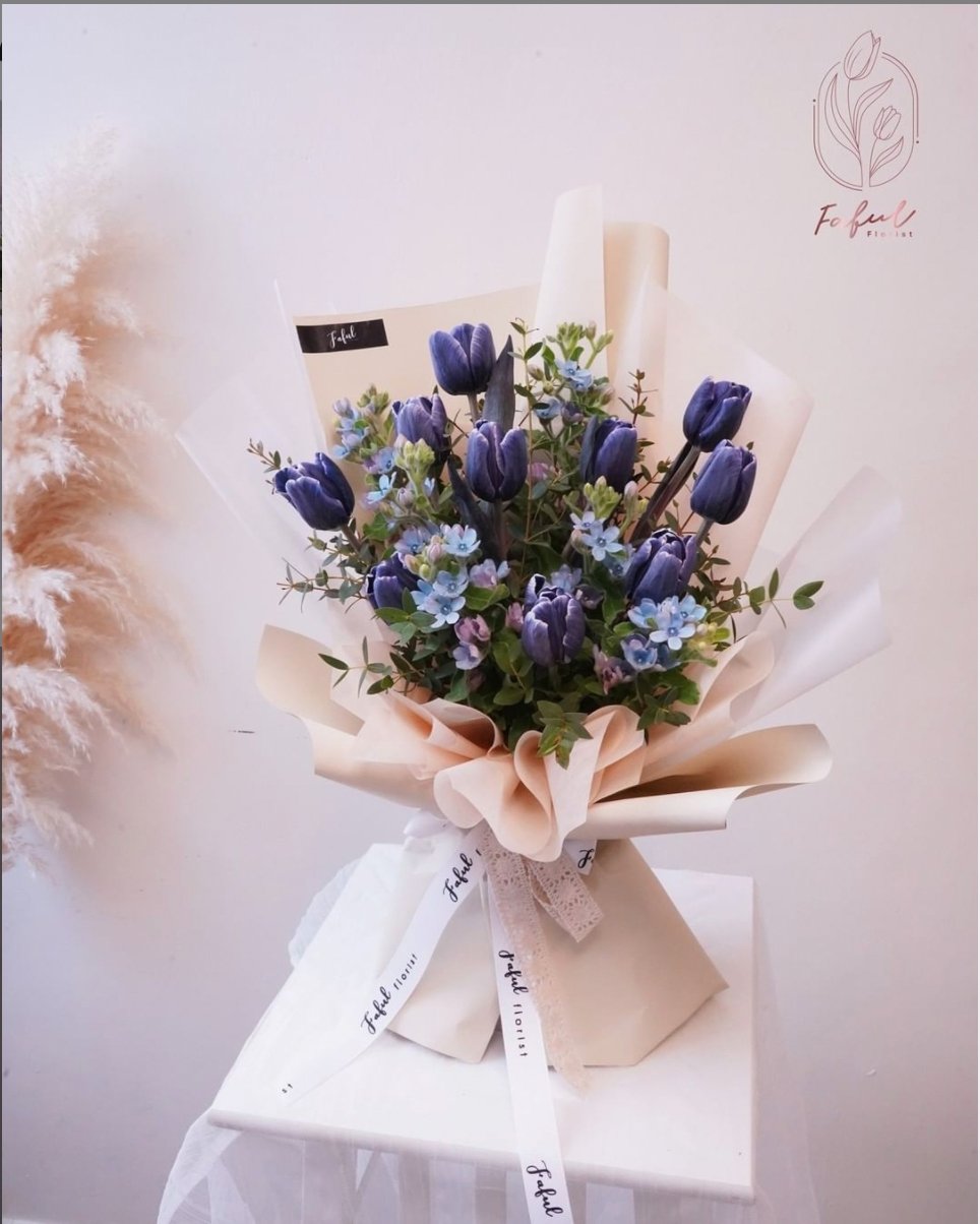 Blue Violet Tulip (With Tweedia) - Fresh flowers, Tulips- - - Birthday - Bouquet - Tulip - 2