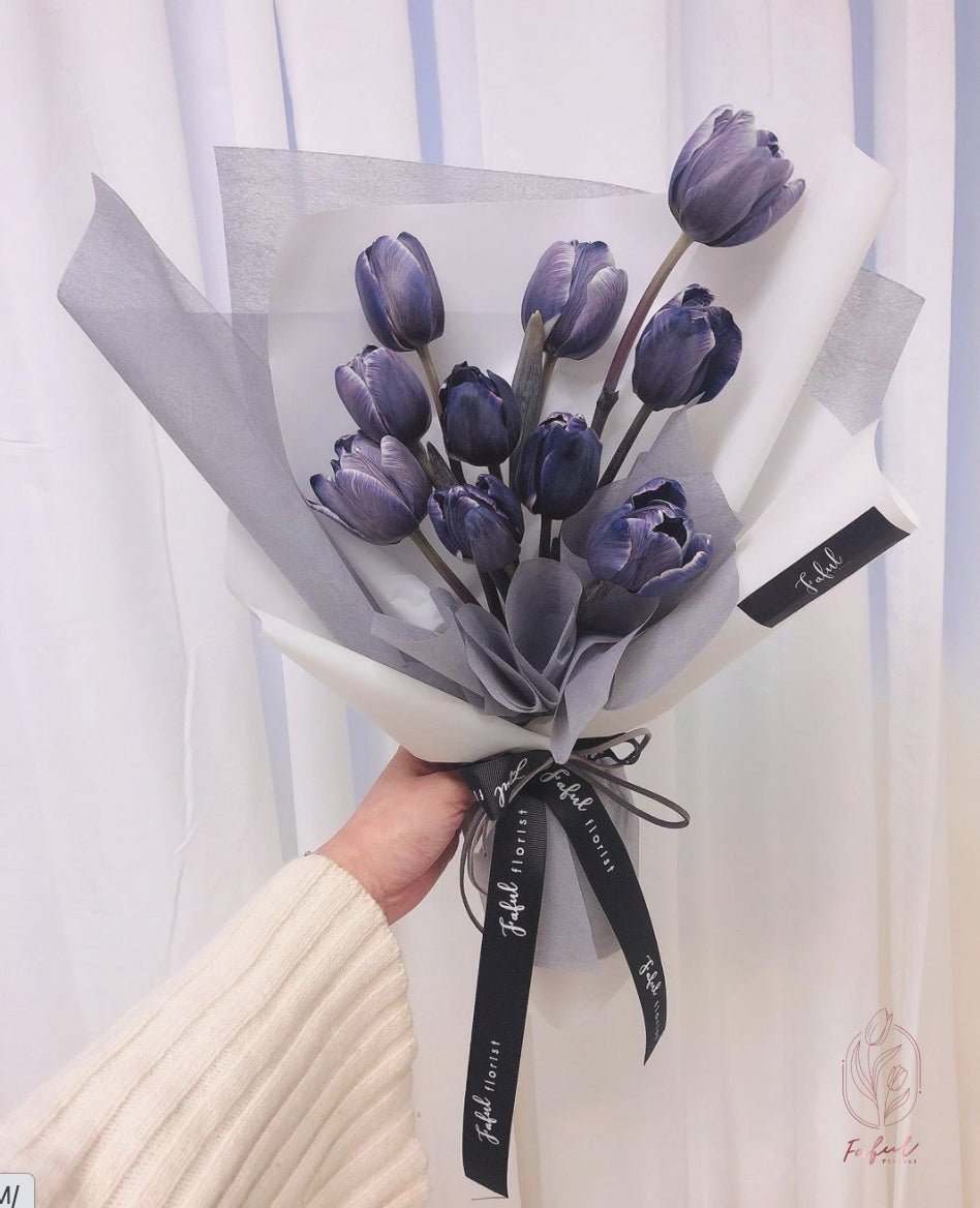 "Blue Violet Tulip Flowers" - A captivating arrangement of blue-violet tulips, perfect flowers for flower delivery in Hong Kong.4