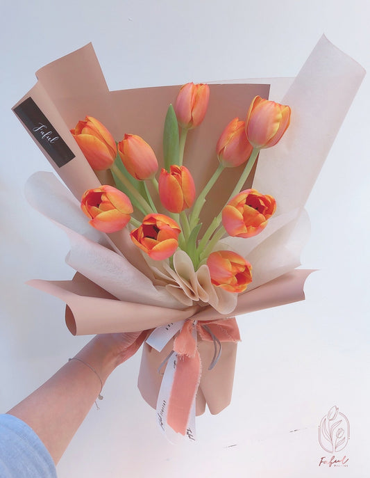 Tulip (Single Color) - Fresh flowers, Tulips- 10 stems - Orange - Birthday - Bouquet - Tulip - 1