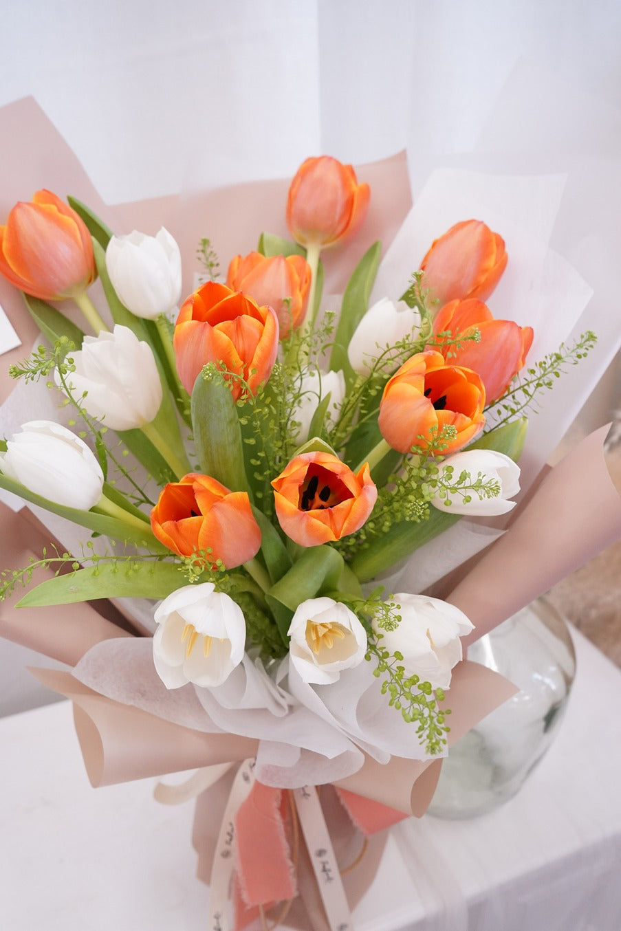 Tulip (2 Colors) - Fresh flowers, Tulips- 18 stems - Orange - Yellow - Anniversary - Birthday - Bouquet - 7