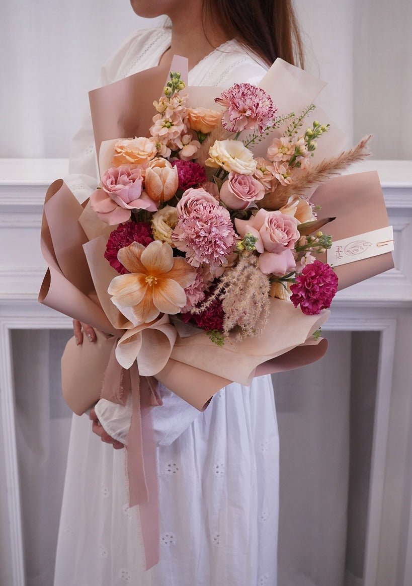 Beige | Cappuccino Rose - Fresh flowers, Roses- Standard - - 2023Mday - Bouquet - 6