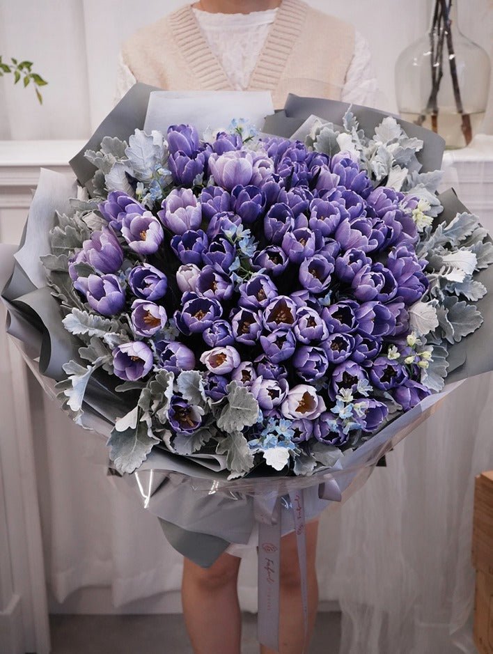 Blue Violet Tulip (99 Stems) - Fresh flowers, Tulips- - - Bouquet - Proposal - 1