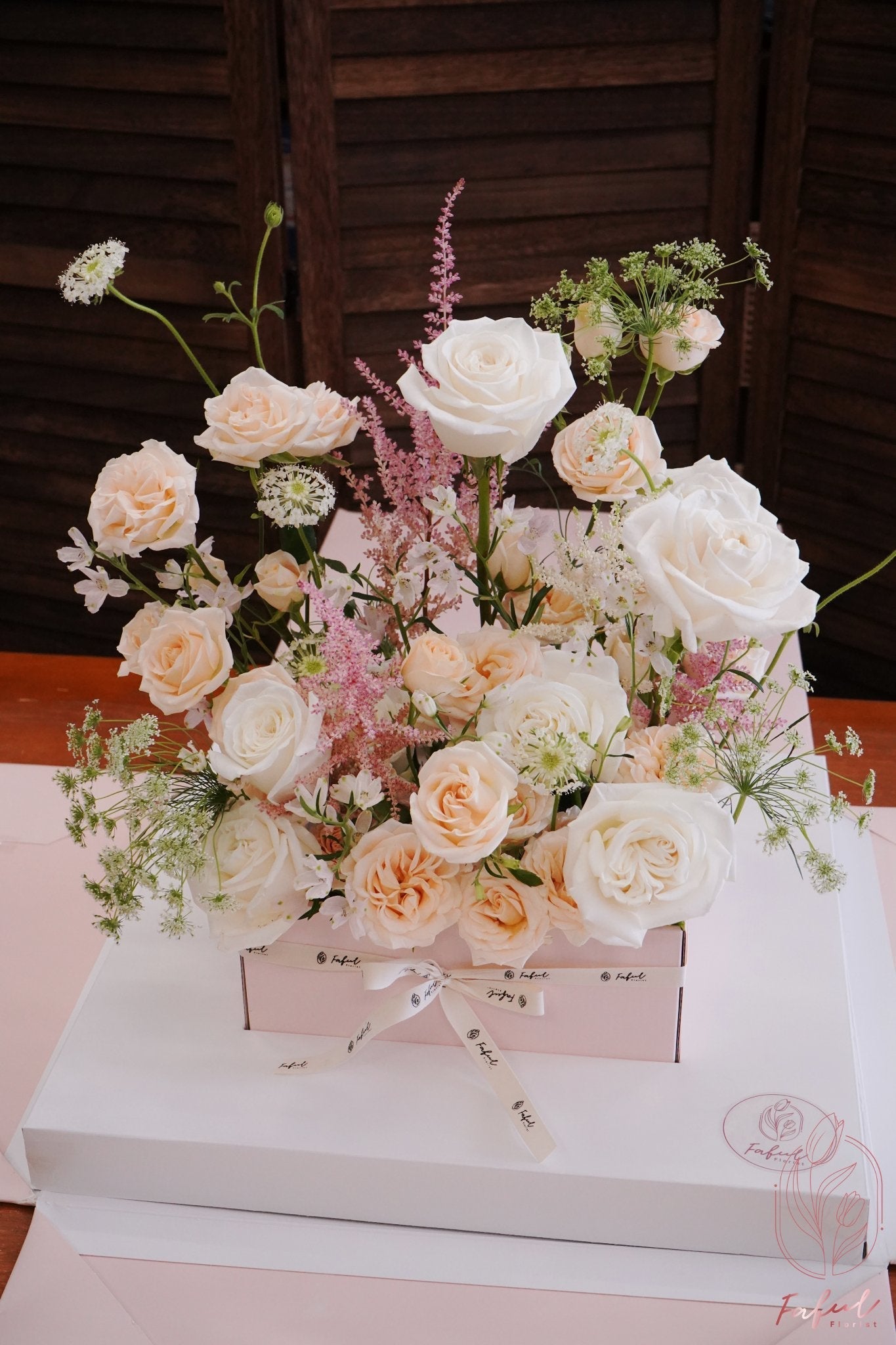 Champagne | White Rose - Fresh flowers, Roses- Champagne - Crystal Balloon 18 inch (+$200) - Feather - Surprise Box - - 4