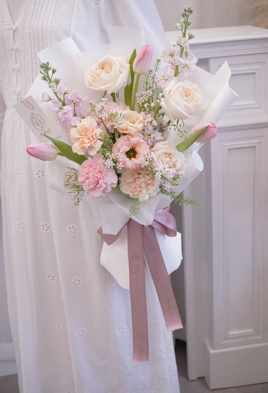 Her love | White Rose - Fresh flowers, Tulips, Roses- Standard - - 2023Mday - Bouquet - 1