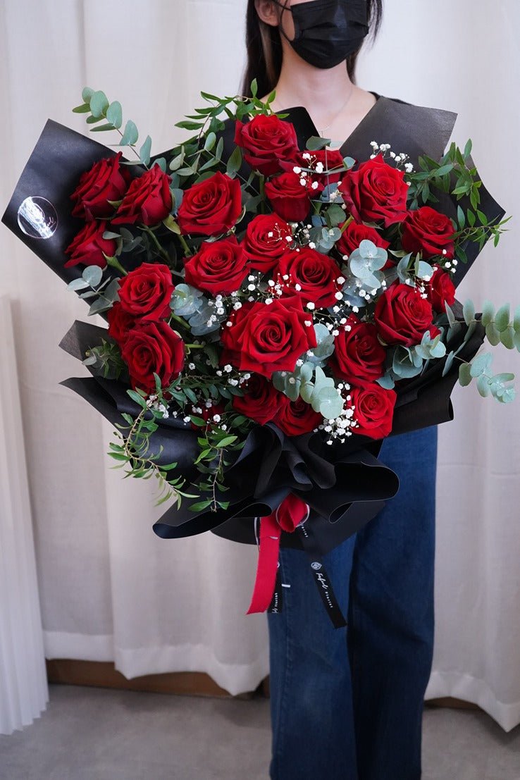 Red Rose (with Baby's Breath) - Fresh flowers, Roses- 30 stems - - Anniversary - Bouquet - Proposal - 3