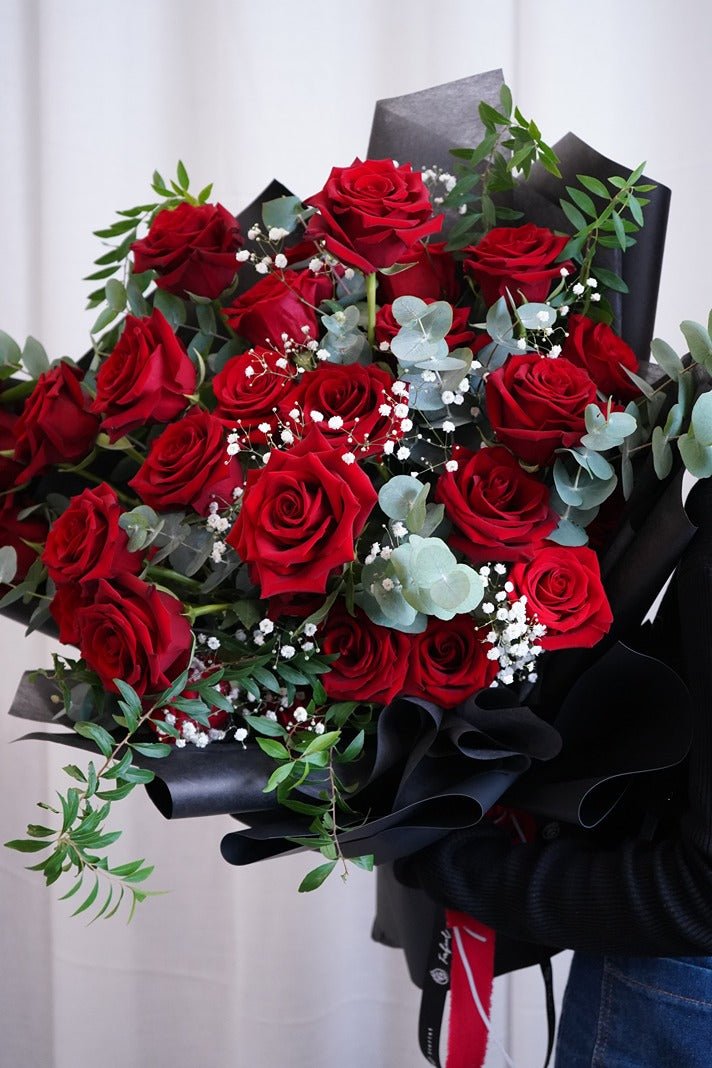 Red Rose (with Baby's Breath) - Fresh flowers, Roses- 30 stems - - Anniversary - Bouquet - Proposal - 2