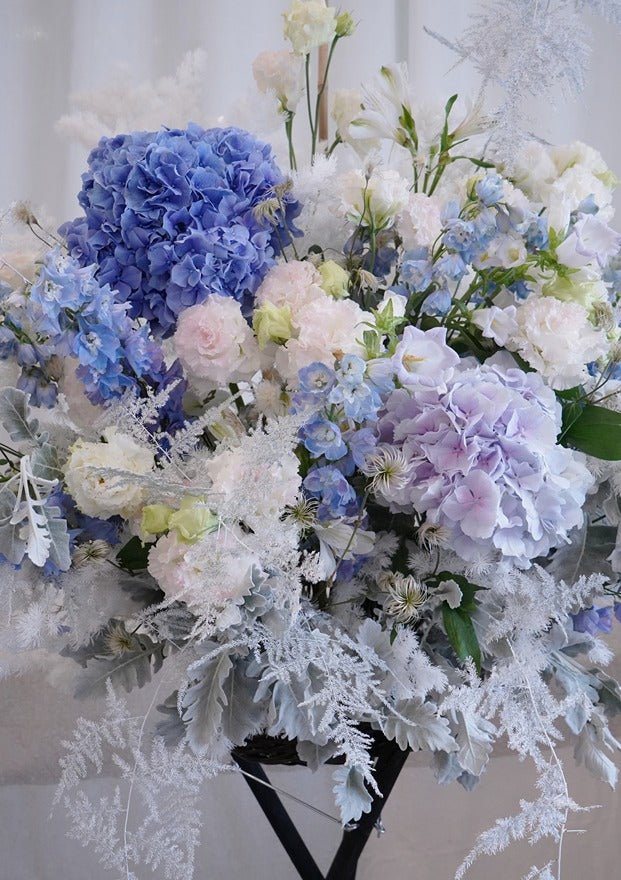 Snowland | Blue & White Hydrangea - Fresh flowers,flower basket- - - Grand Opening - - 2