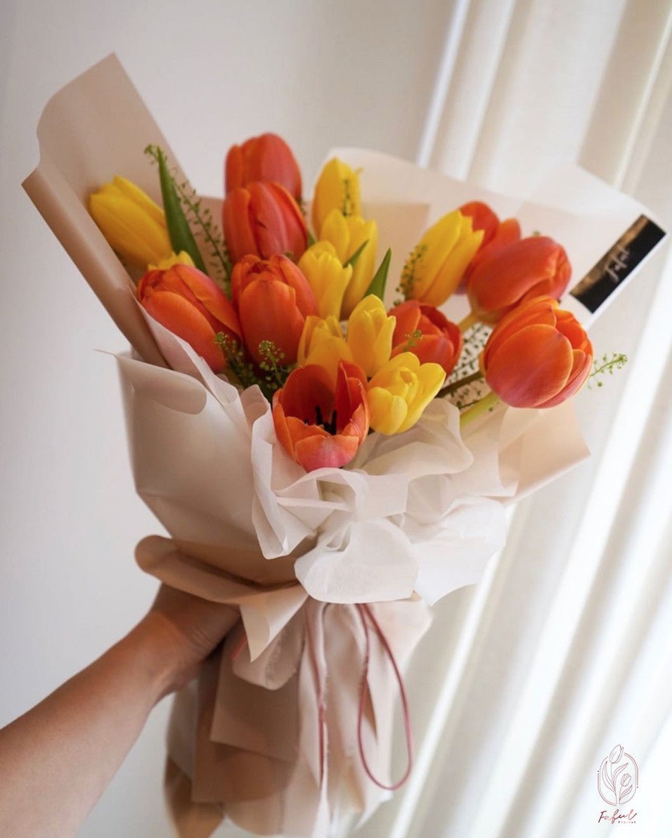 Tulip (2 Colors) - Fresh flowers, Tulips- 18 stems - Orange - Yellow - Anniversary - Birthday - Bouquet - 4